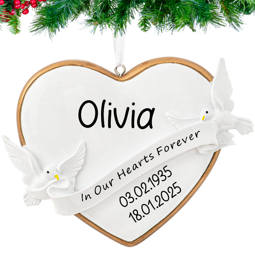 Personalized in Our Hearts Forever Christmas Ornament