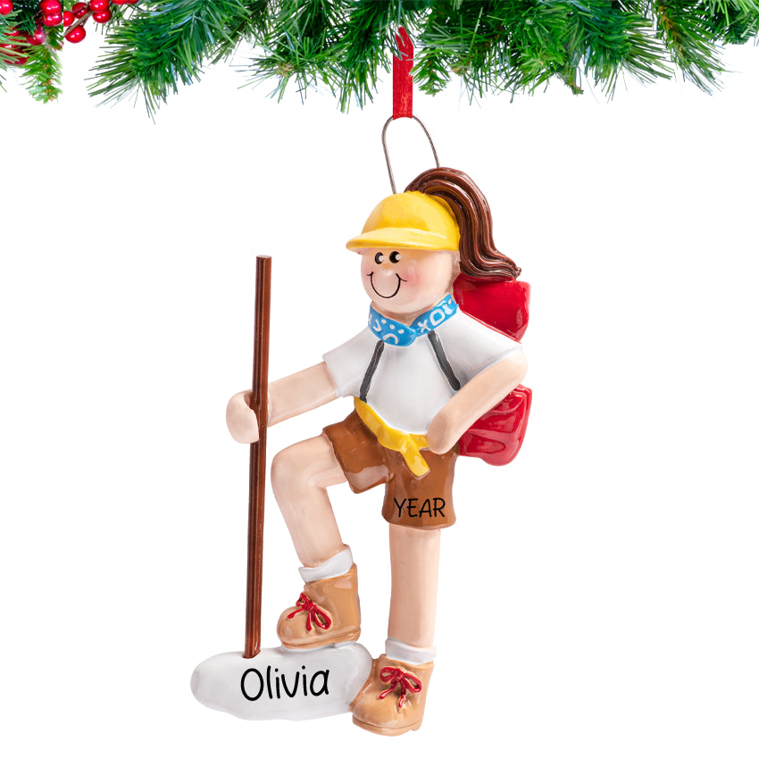 Personalized Hiking Girl Christmas Ornament