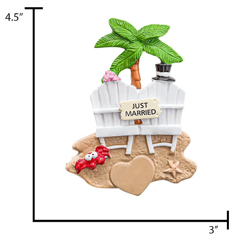 Personalized Just Married Couple on Beach Christmas Ornament