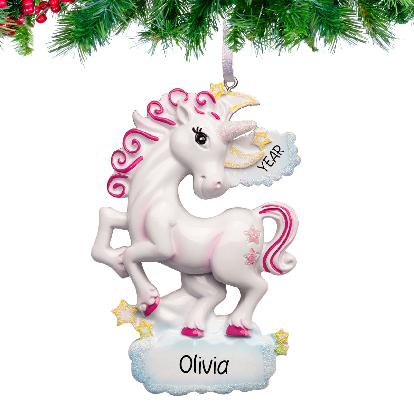 Personalized sparkle unicorn Christmas ornament with custom name, let's add magic your christmas.