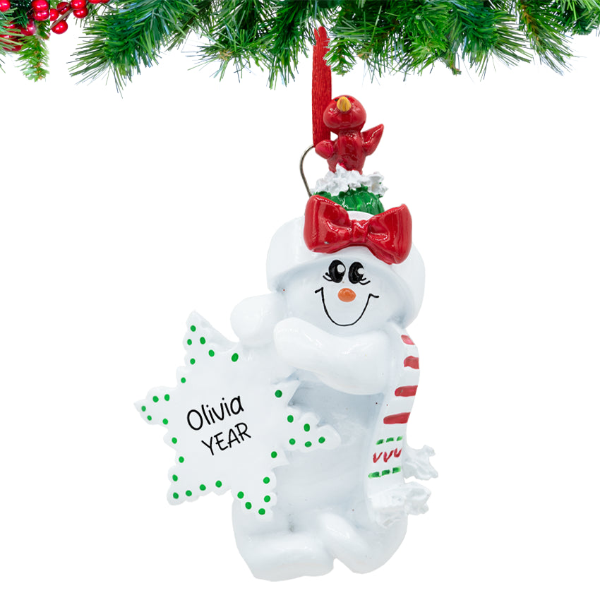 Snowman with Bird Nest Personalized Christmas Ornament