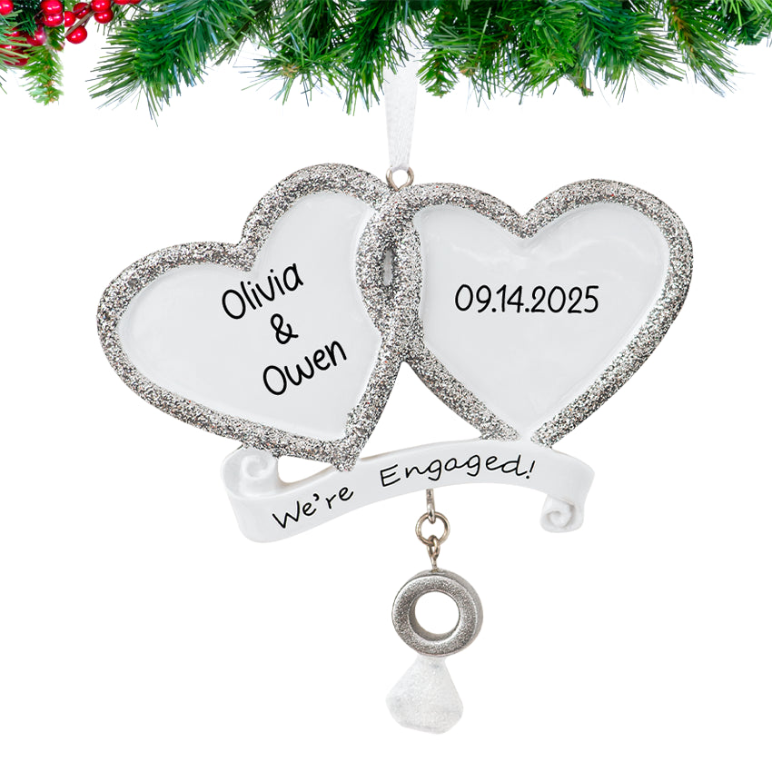 Personalized Our First Christmas Engaged Ornament - Engagement Ring