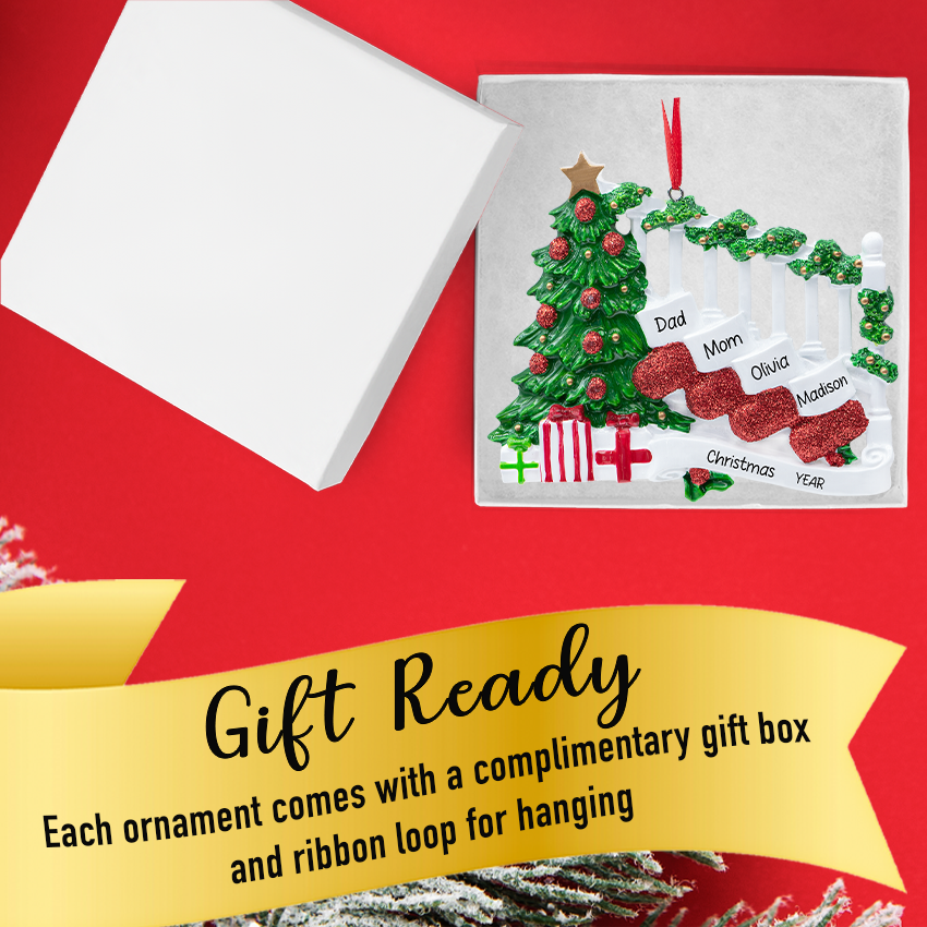 Personalized Stocking Family of 4 Christmas Ornament - 2025