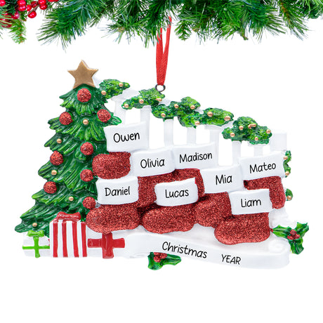 Personalized Bannister Stocking Family of 8 Christmas Ornament with custom names & year