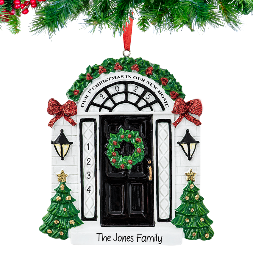 Personalized New Home / Black Door Christmas Ornament