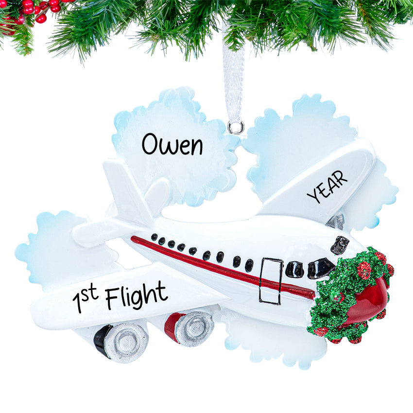 Airplane flying on sky ornament 1st flight , custom name and year