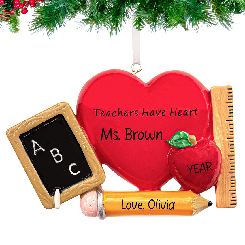 Customized Teachers have heart ornament name & year & message