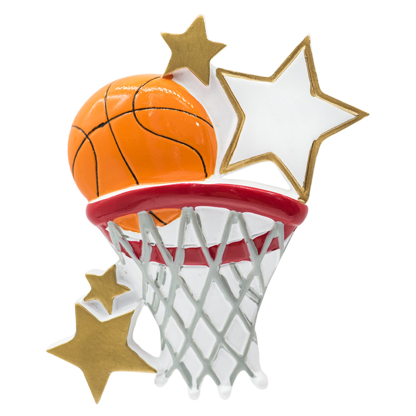 Personalized Baskeball Christmas Ornament - Ball with Gold Stars