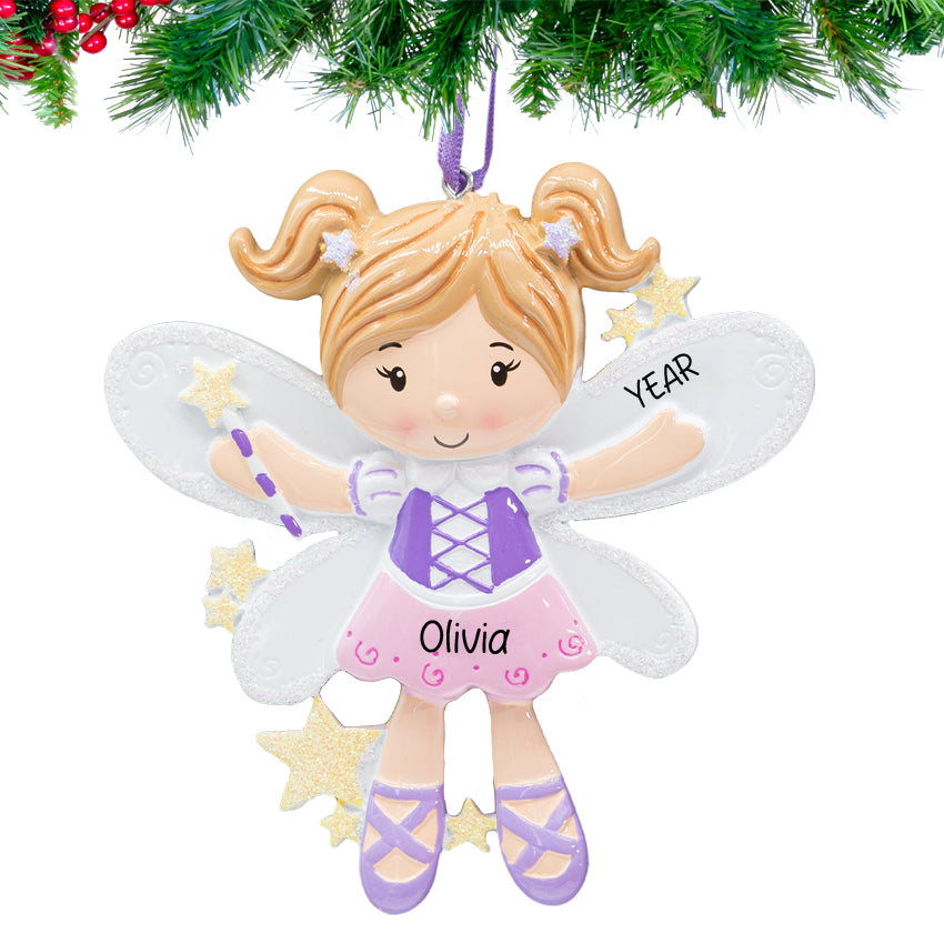 Personalized fairy princess ornament with custom name, ads a magical touch to Christmas tree.