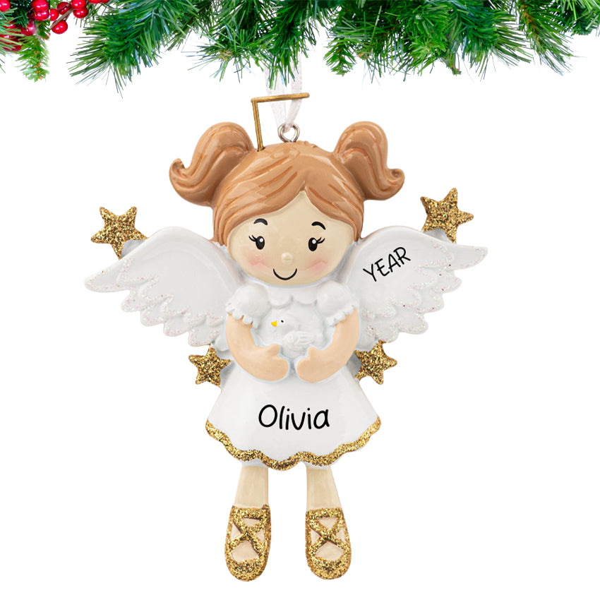 Personalized Angel with Dove Christmas Ornament - Gift for Loss of Loved One