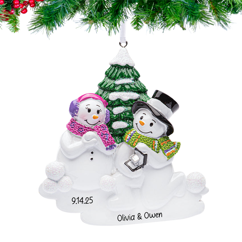 Personalized Engagement Snowman Christmas Ornament