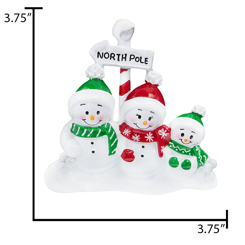 Personalized Snowman Family of 3 Christmas Tree Ornament