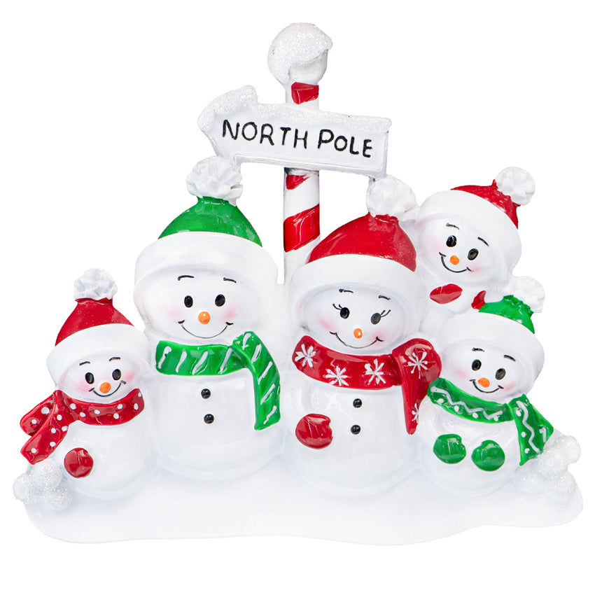 Personalized Snowman Family of 5 Christmas Tree Ornament
