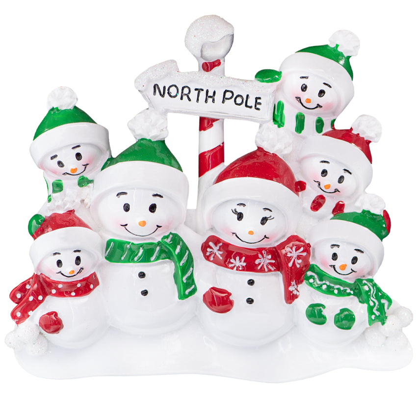 Personalized Snowman Family of 7 Christmas Tree Ornament