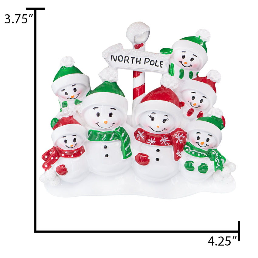 Personalized Snowman Family of 7 Christmas Tree Ornament