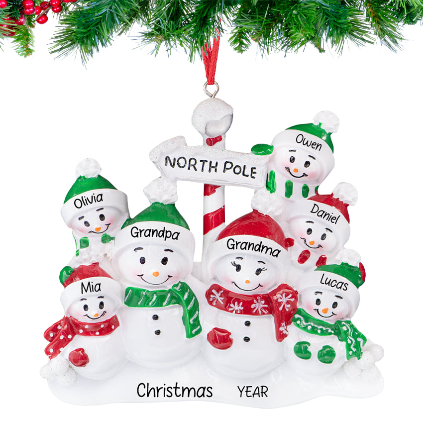 Personalized Snowman Family of 7 Christmas Tree Ornament