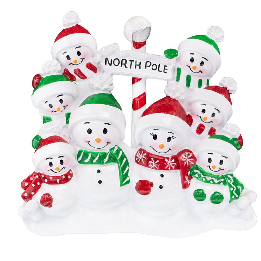 Personalized Snowman Family of 8 Christmas Tree Ornament