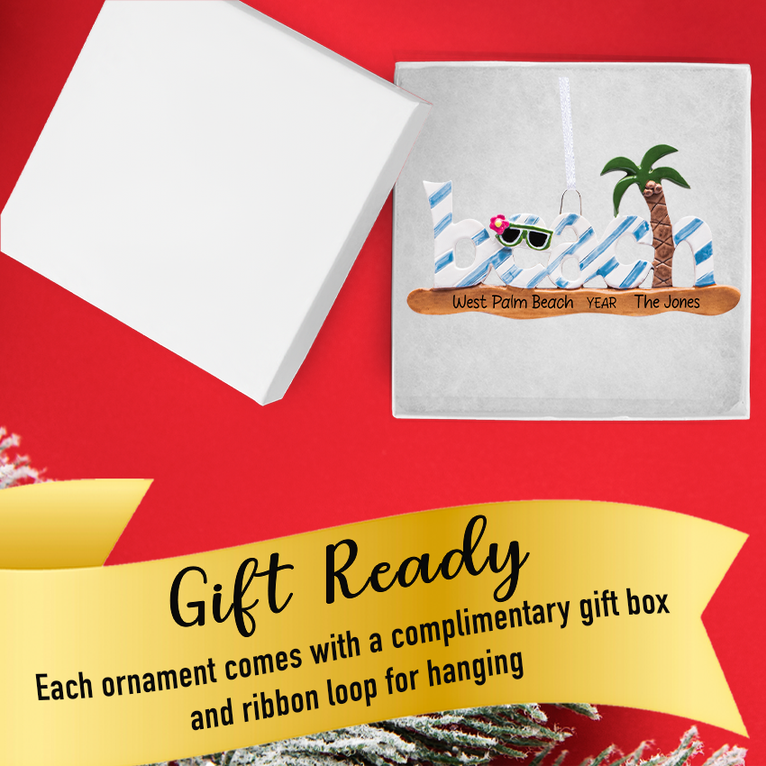 Personalized Beach Christmas Ornament / Beach Sign With Palm