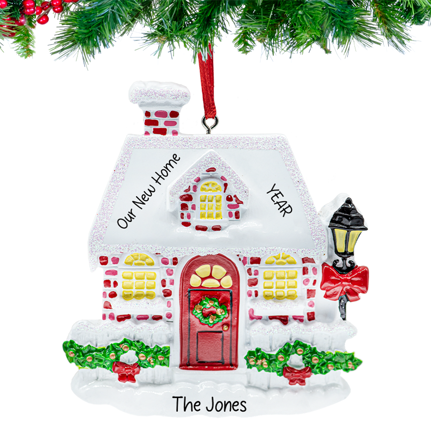 Personalized New House Christmas Ornament Snowy / Red