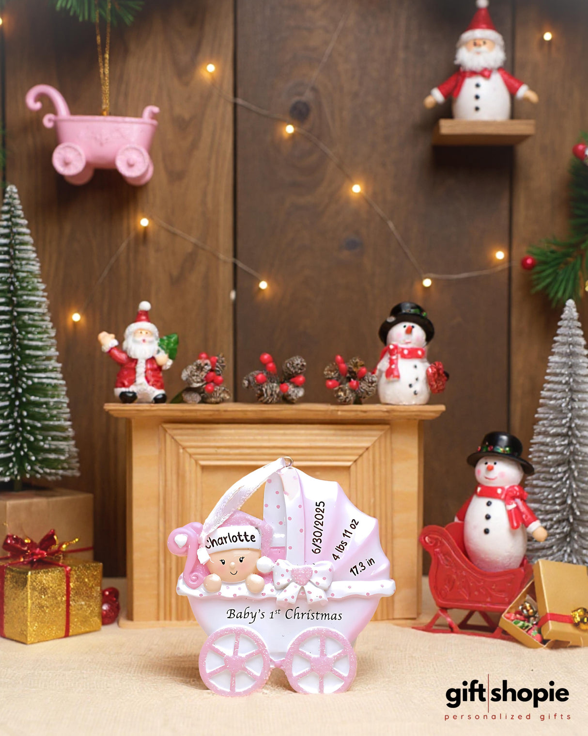 Personalized Baby Girl Carriage Christmas Ornament