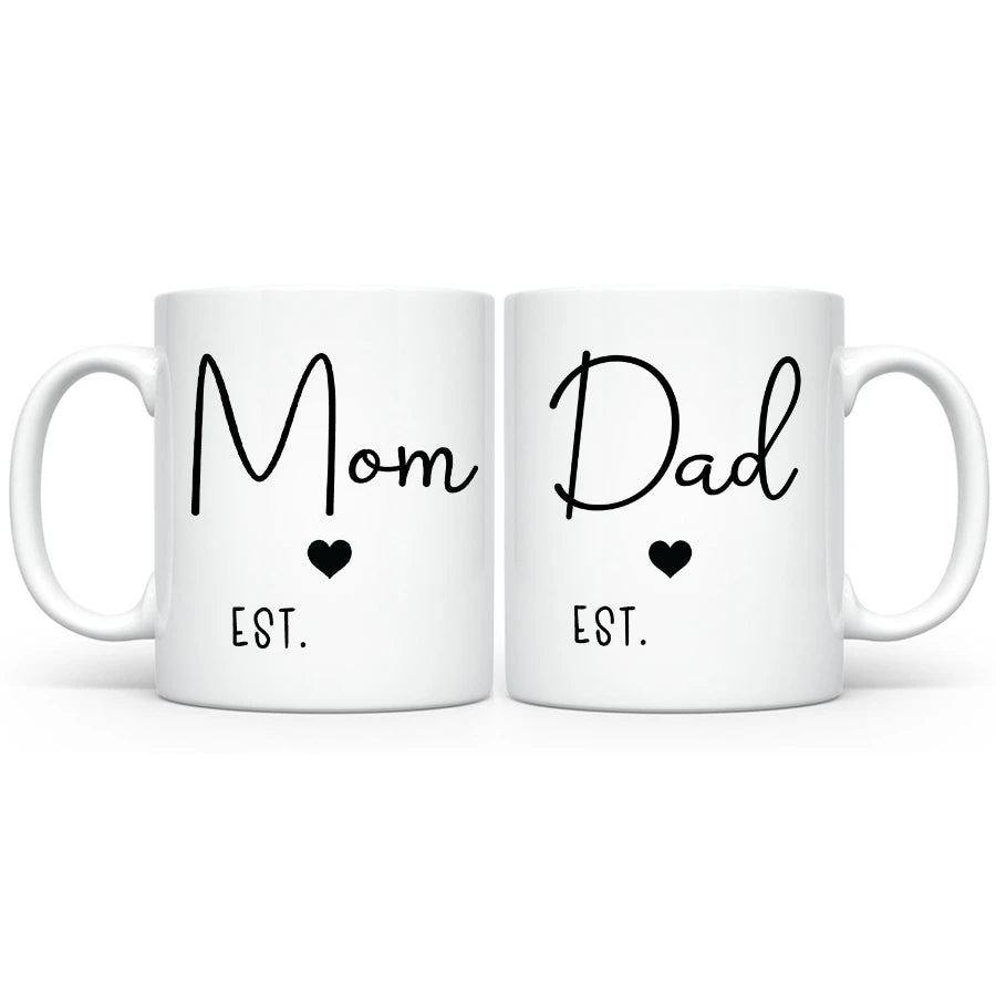New mom and dad personalized coffee mug set, a thoughtful gift to cherish their special journey.