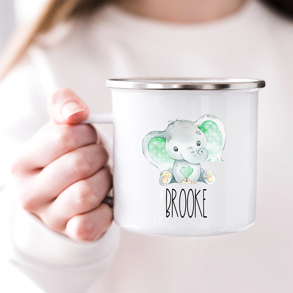 Personalized elephant hot cocoa kids mug, a fun and whimsical drinkware to brighten up your moments.