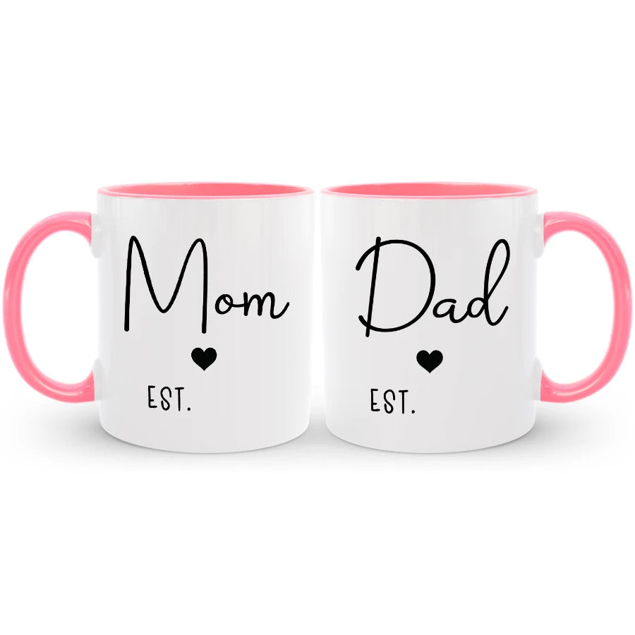 Personalized new parents EST mug set, a special gift to commemorate their unique family milestone.