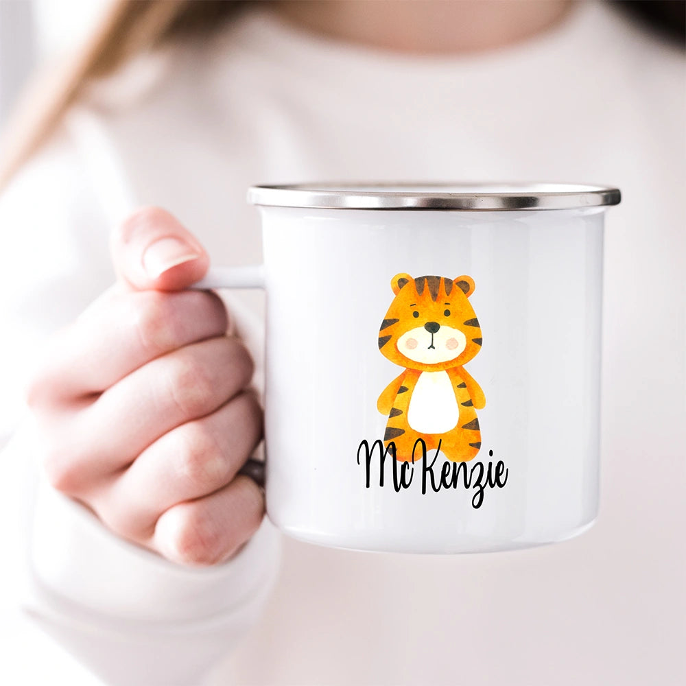 Personalized tiger hot chocolate kids mug, a fun and vibrant drinkware that makes every sip.