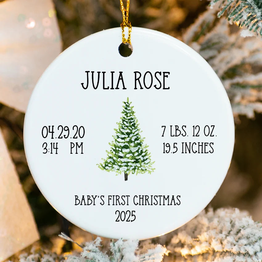 Personalized Baby's First Christmas Round Ornament with Tree Design ORN027.BABY
