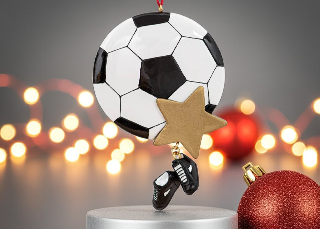 Personalized Soccer Ball with cleats on red background