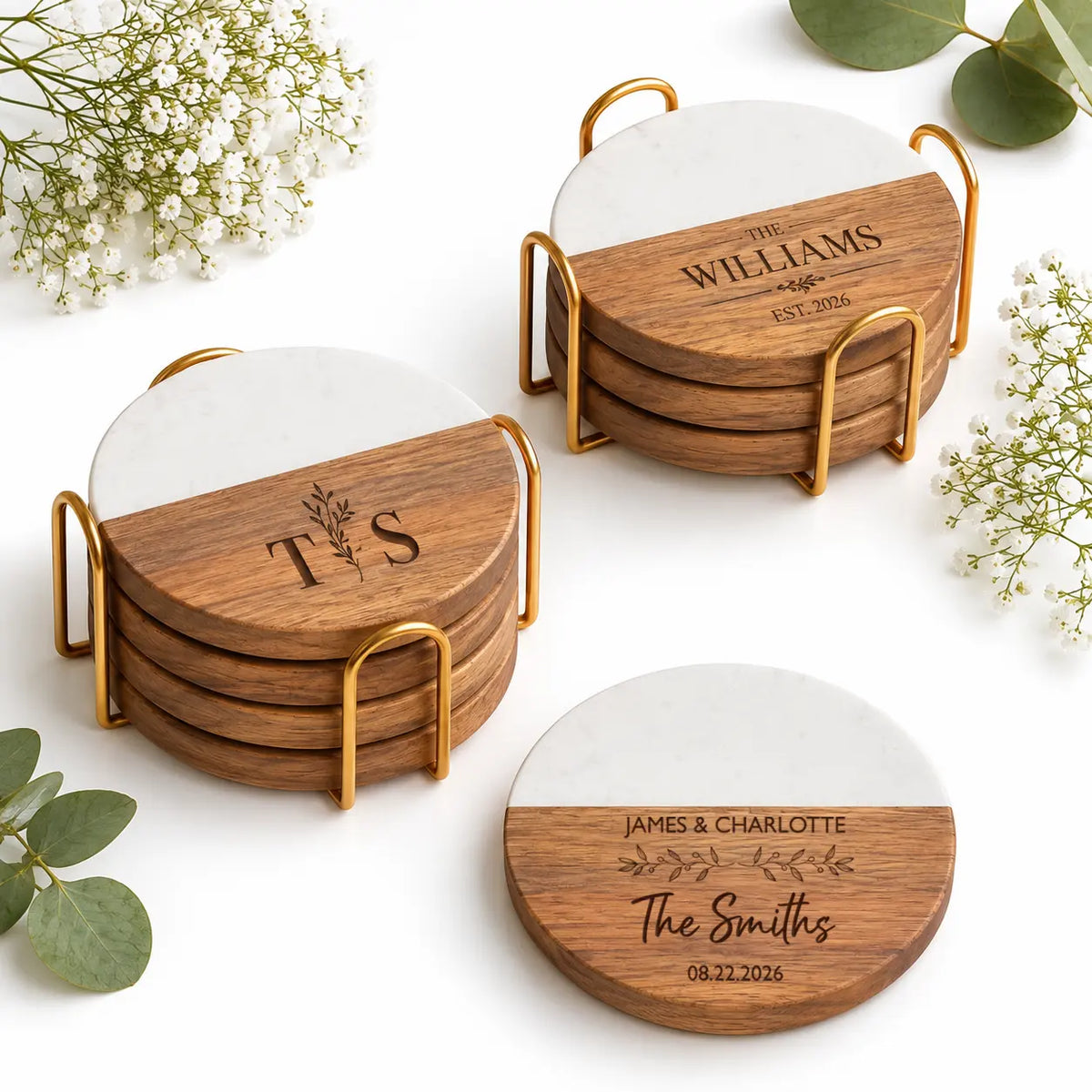 Personalized Marble & Wood Coasters