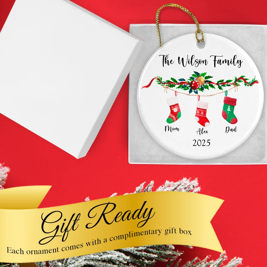 Hand holding the 2.85-inch stocking ornament to show size and vibrant colors