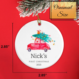 Size chart indicating the ornament’s dimensions (approx. 2.85 inches diameter)