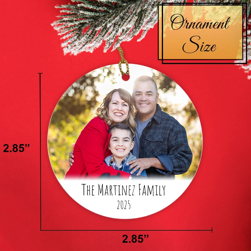 Round ceramic photo ornament's measurement details size 2.85in x 2.85in