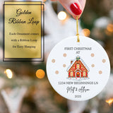 Personalized new beginnings ornament nestled in its cushioned red gift box