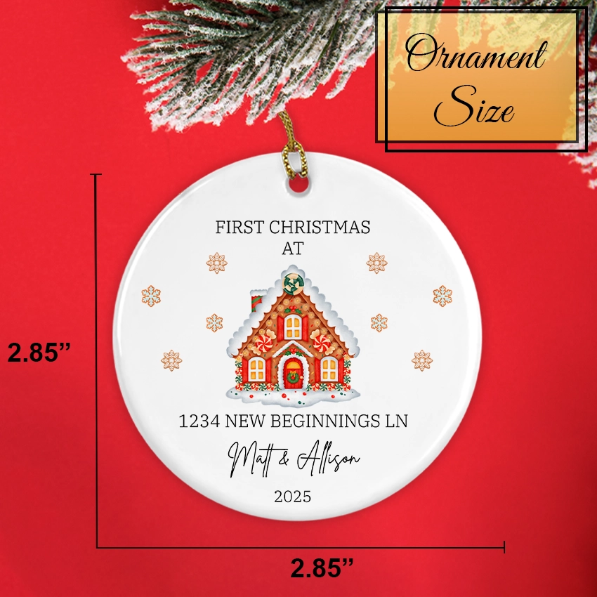 Reverse side of the ornament showing smooth white ceramic finish and red ribbon loop