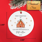 Reverse side of the ornament showing smooth white ceramic finish and red ribbon loop