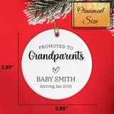 size chart of the ornament showing smooth white ceramic finish and gold ribbon loop