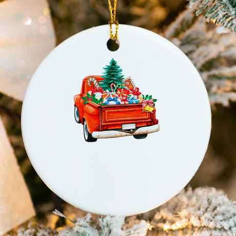 Close‑up of glossy porcelain ornament showing custom names printed on truck side