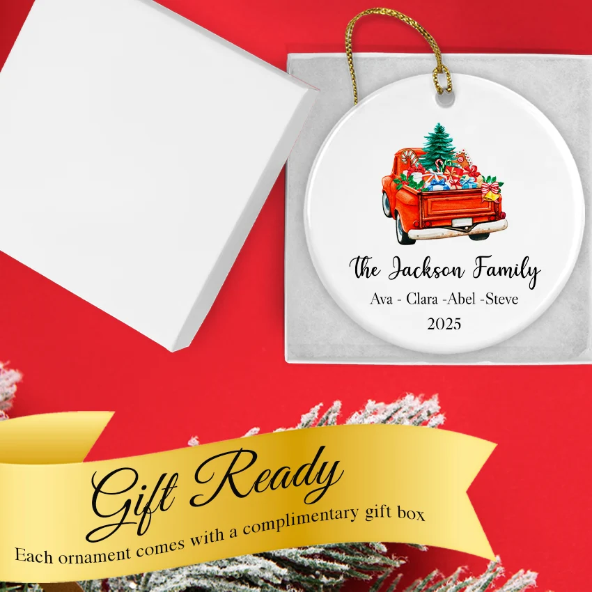 Ornament nestled inside its small gift box with golden ribbon