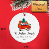 size chart the red truck family ornament to show its 2.85‑inch diameter