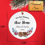 Back of ornament displaying smooth white ceramic finish with twine hanger