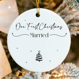 Personalized First Christmas as Newlyweds ornament with pine sprigs and custom names 2025