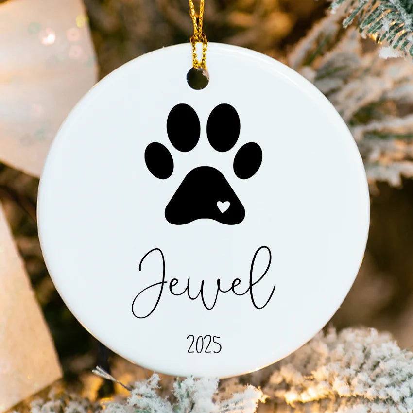 Custom Ceramic Pet Ornament / Dog Paw & Name