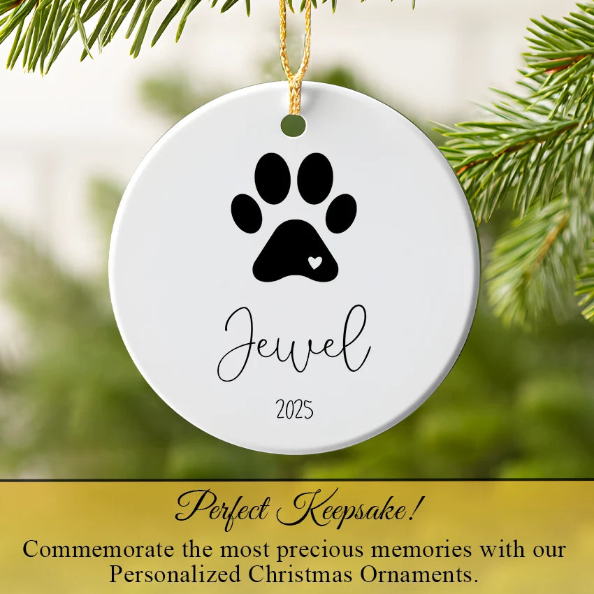 Custom Ceramic Pet Ornament / Dog Paw & Name