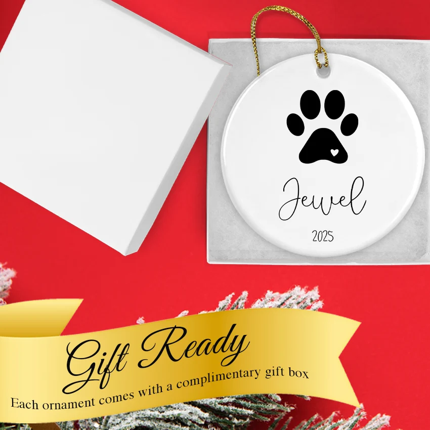Custom Ceramic Pet Ornament / Dog Paw & Name