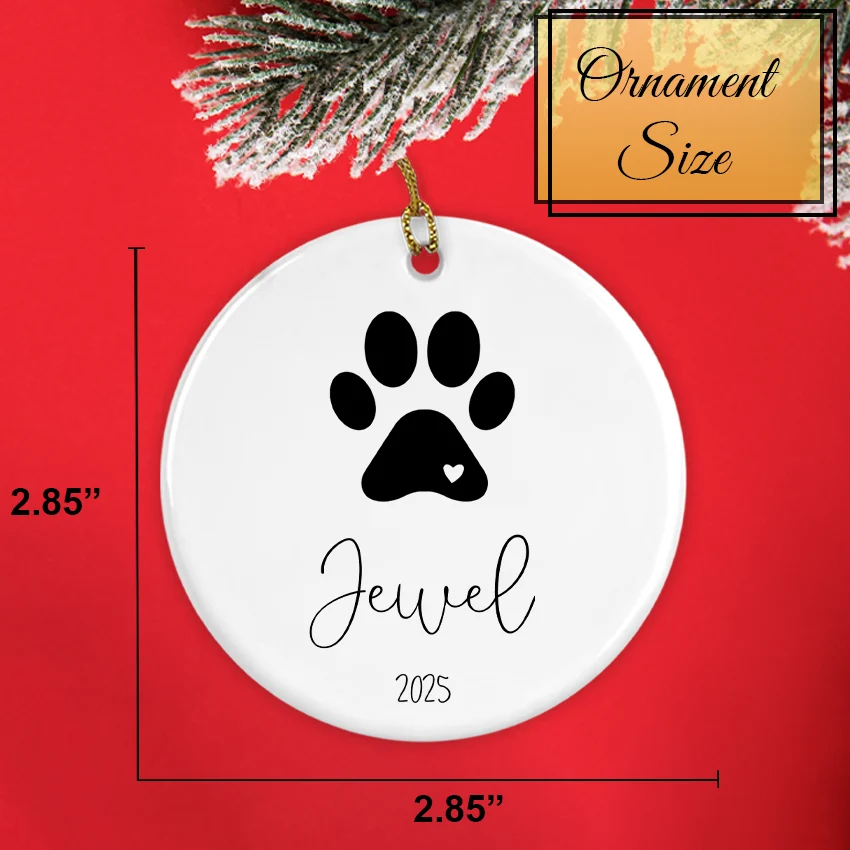 Custom Ceramic Pet Ornament / Dog Paw & Name