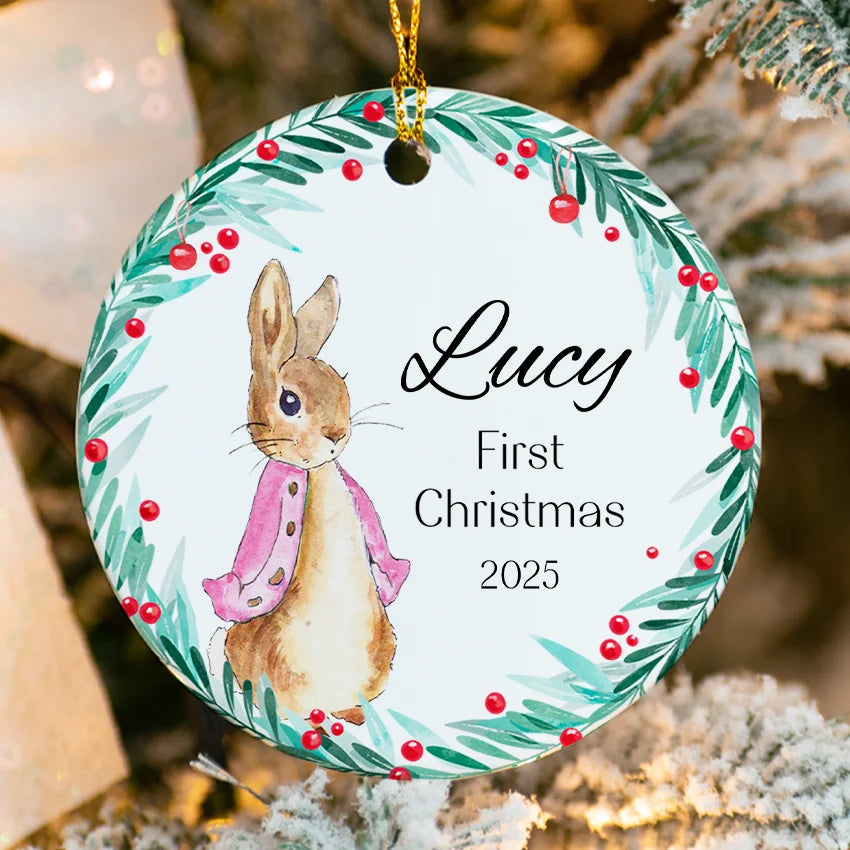 Personalized Baby’s First Christmas Bunny Ornament 2025