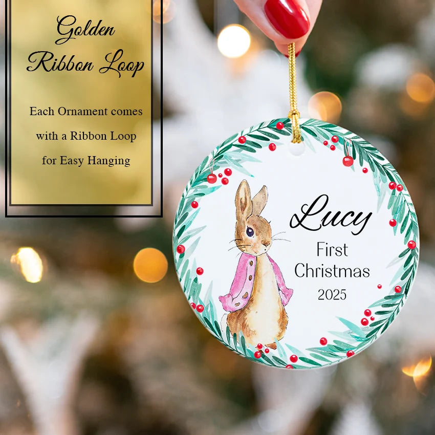 Personalized Baby’s First Christmas Bunny Ornament 2025