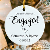Engagement Christmas ornament with two interlocked hearts and custom names 2025